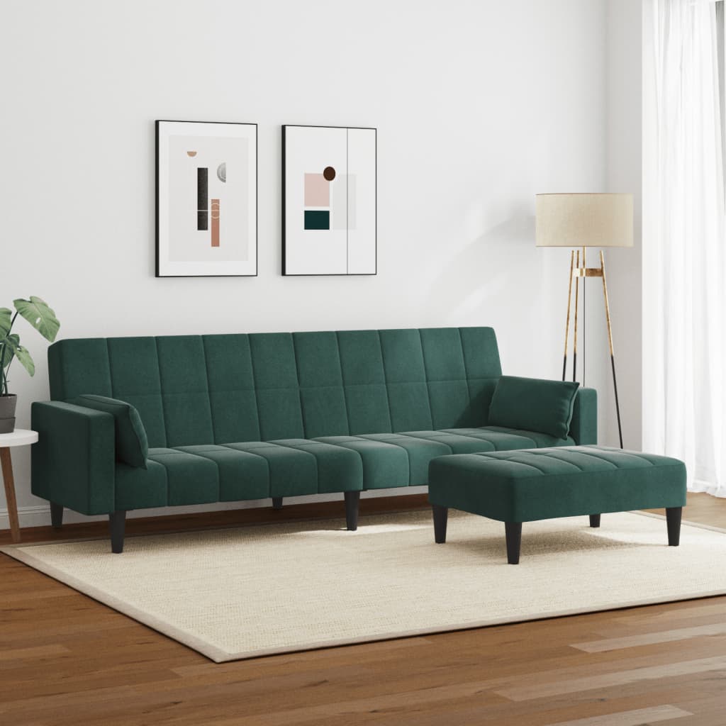 vidaXL 2-Seater Sofa Bed with Footstool Dark Green Velvet-2