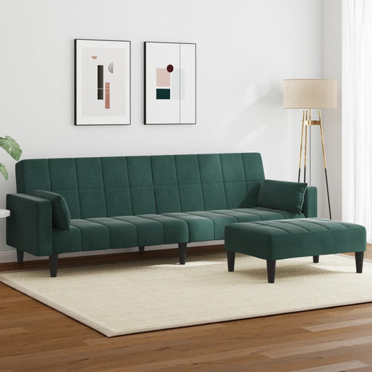 vidaXL 2-Seater Sofa Bed with Footstool Dark Green Velvet-0