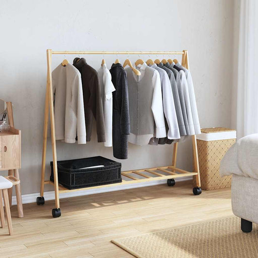vidaXL Clothes Rack with Shelves and Wheels 41.7"x13.4"x41.9" Bamboo-0