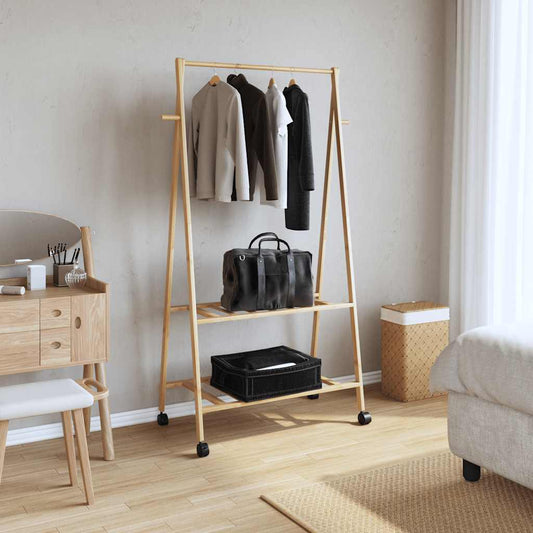 vidaXL Clothes Rack with Shelves and Wheels 37.8"x17.9"x61.2" Bamboo-0