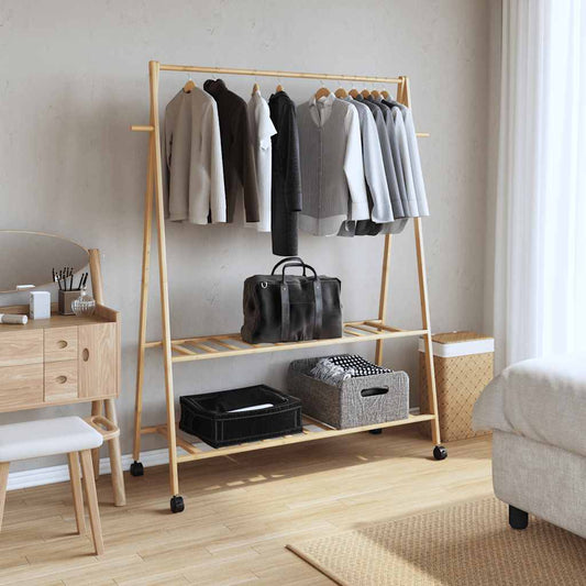 vidaXL Clothes Rack with Shelves and Wheels 52"x17.9"x61.2" Bamboo