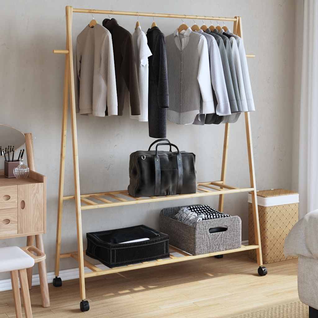 vidaXL Clothes Rack with Shelves and Wheels 52"x17.9"x61.2" Bamboo