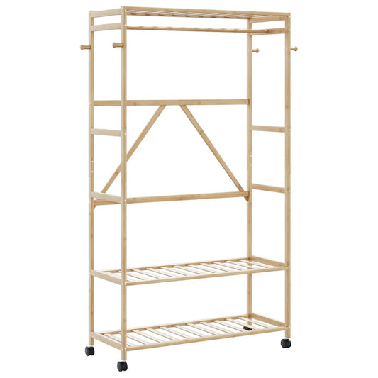 vidaXL Clothes Rack with Shelves and Wheels 43.3"x15.7"x70.9" Bamboo-0