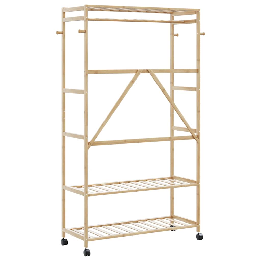 vidaXL Clothes Rack with Shelves and Wheels 43.3"x15.7"x70.9" Bamboo-3