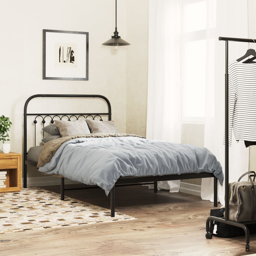 vidaXL Metal Bed Frame with Headboard Black 39.4"x78.7"-2