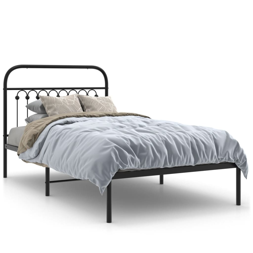 vidaXL Metal Bed Frame with Headboard Black 39.4"x78.7"-0
