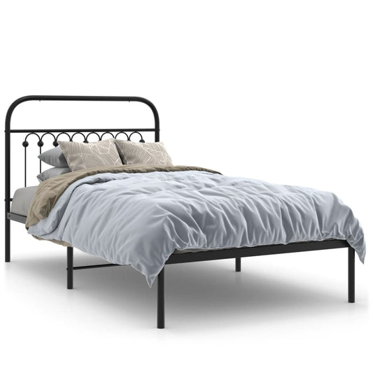 vidaXL Metal Bed Frame with Headboard Black 39.4"x78.7"-0