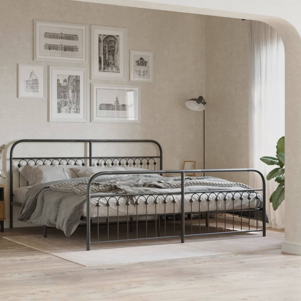 vidaXL Metal Bed Frame with Headboard and Footboard Black 76"x79.9" King-1