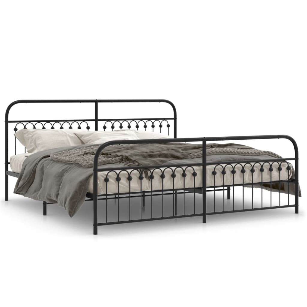 vidaXL Metal Bed Frame with Headboard and Footboard Black 76"x79.9" King-0
