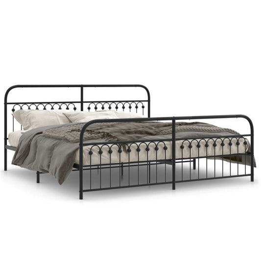 vidaXL Metal Bed Frame with Headboard and Footboard Black 76"x79.9" King-0