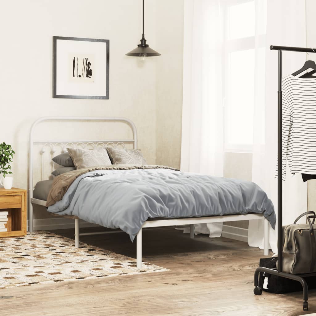 vidaXL Metal Bed Frame with Headboard White 39.4"x78.7"-2