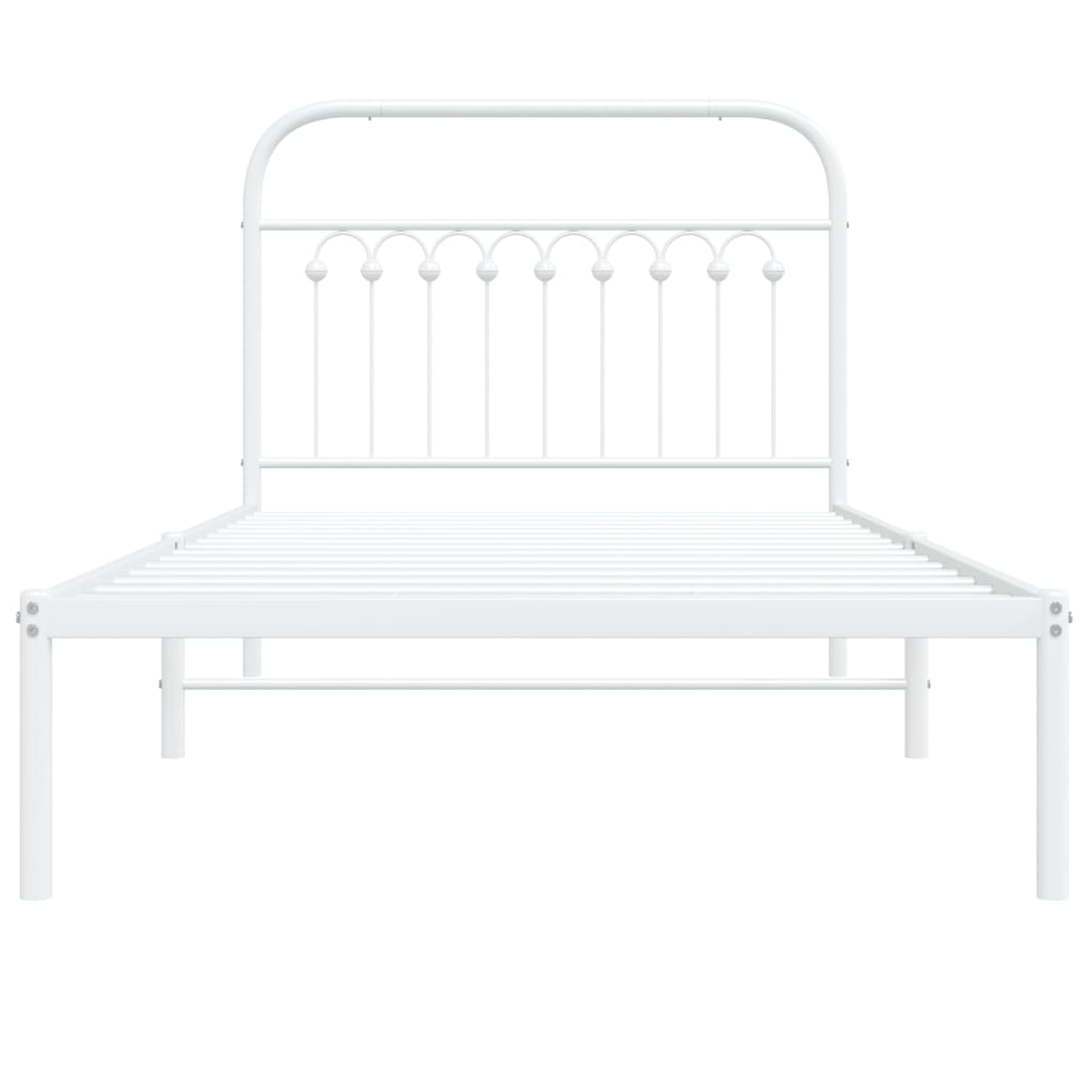 vidaXL Metal Bed Frame with Headboard White 39.4"x78.7"-3