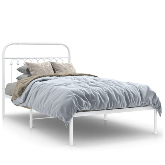 vidaXL Metal Bed Frame with Headboard White 39.4"x78.7"-0