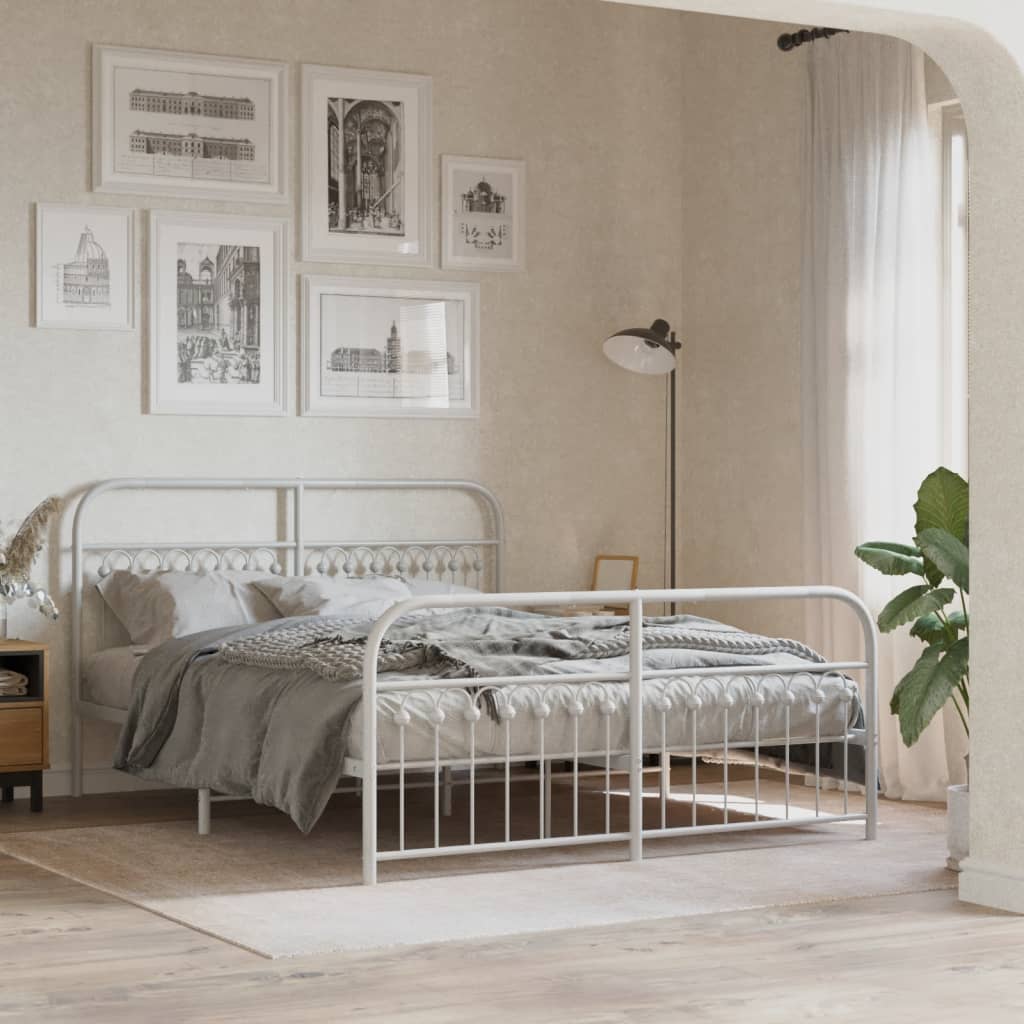 vidaXL Metal Bed Frame with Headboard and Footboard White 59.1"x78.7"-2