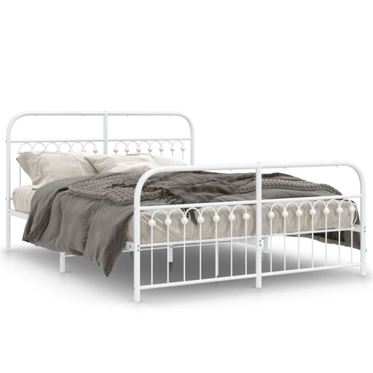 vidaXL Metal Bed Frame with Headboard and Footboard White 59.1"x78.7"-0