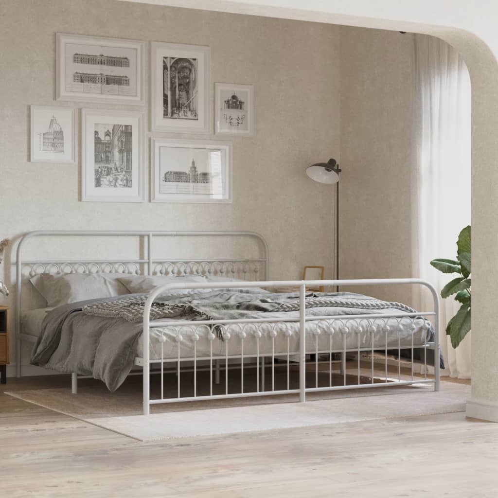 vidaXL Metal Bed Frame with Headboard and Footboard White 76"x79.9" King-2