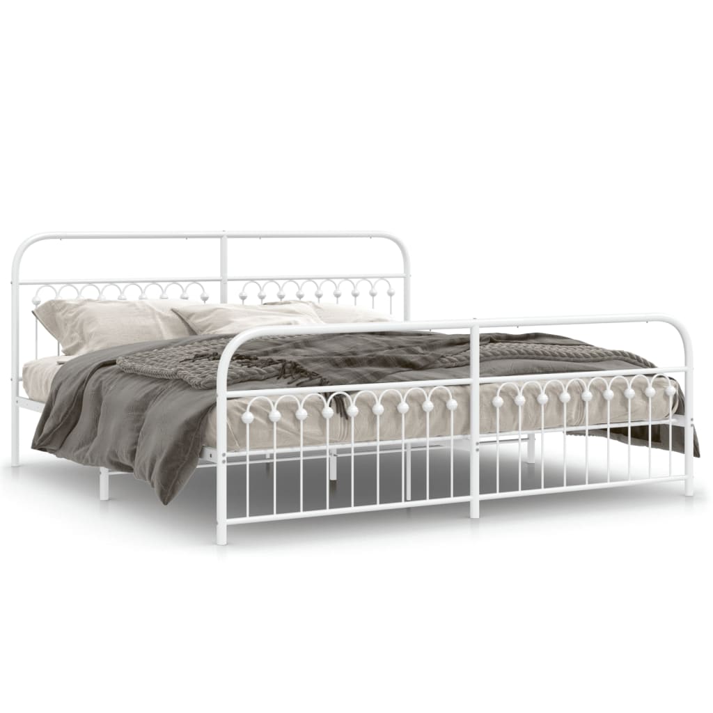 vidaXL Metal Bed Frame with Headboard and Footboard White 76"x79.9" King-0