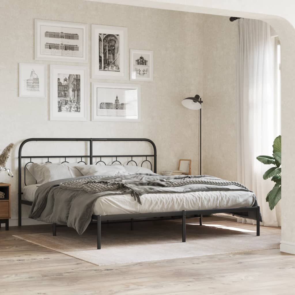 vidaXL Metal Bed Frame with Headboard Black 76"x79.9" King-2