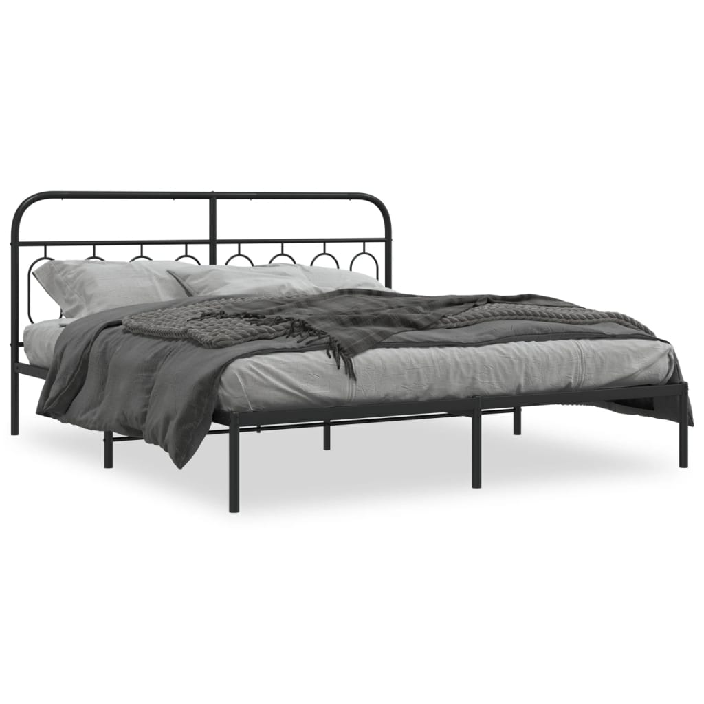 vidaXL Metal Bed Frame with Headboard Black 76"x79.9" King-0