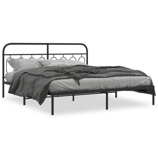 vidaXL Metal Bed Frame with Headboard Black 76"x79.9" King-0
