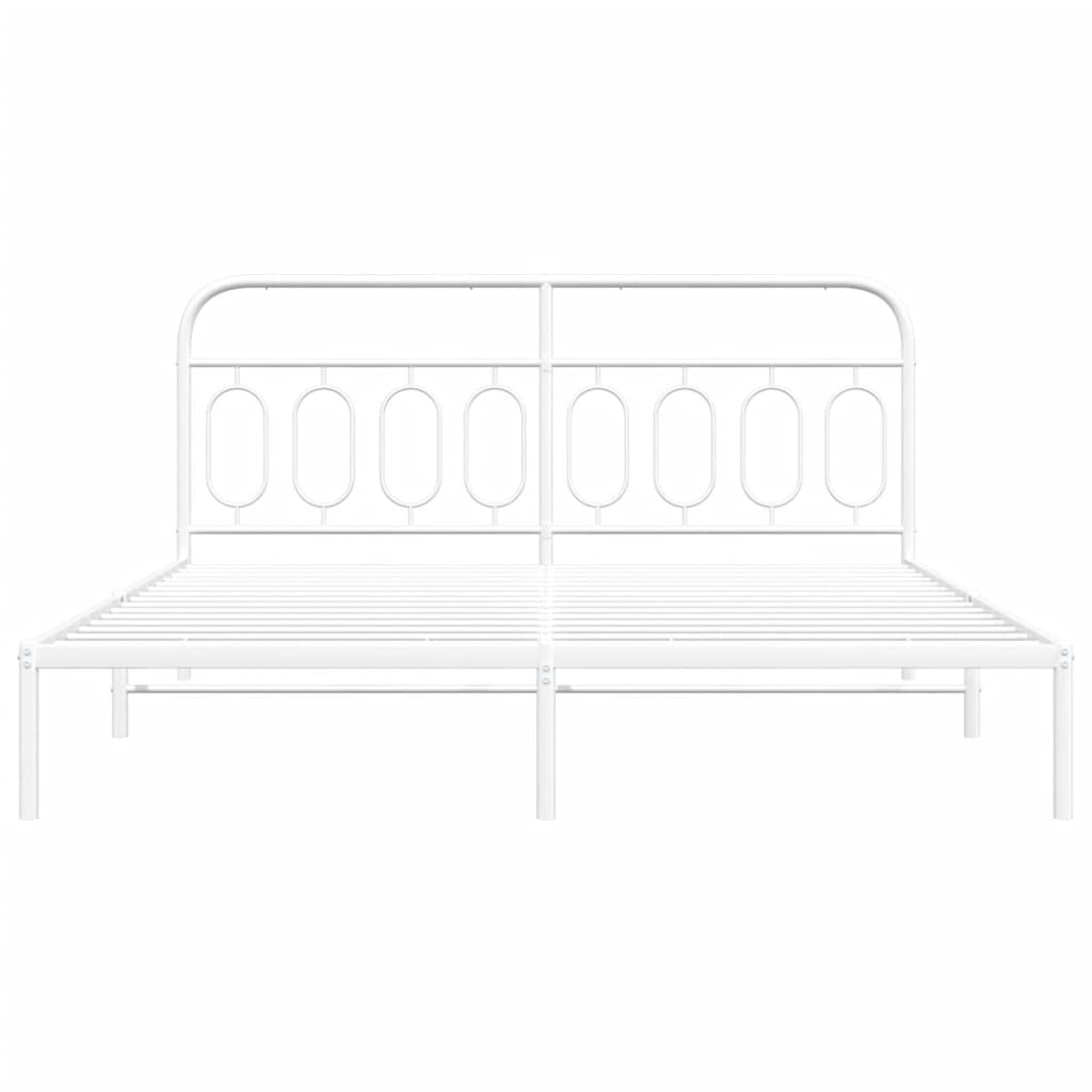 vidaXL Metal Bed Frame with Headboard White 76"x79.9" King-3