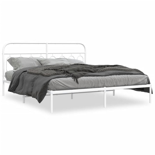 vidaXL Metal Bed Frame with Headboard White 76"x79.9" King-0