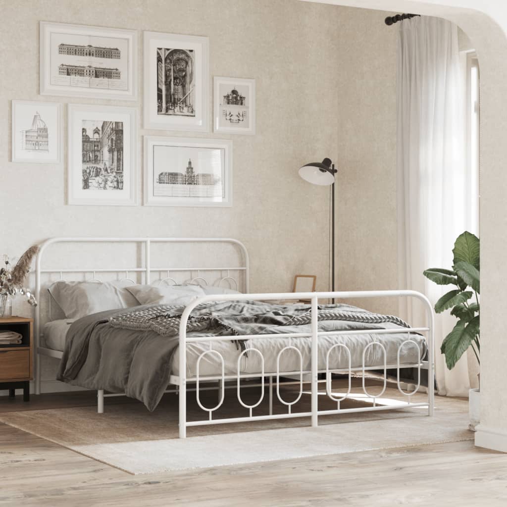 vidaXL Metal Bed Frame with Headboard and Footboard White 59.1"x78.7"-1