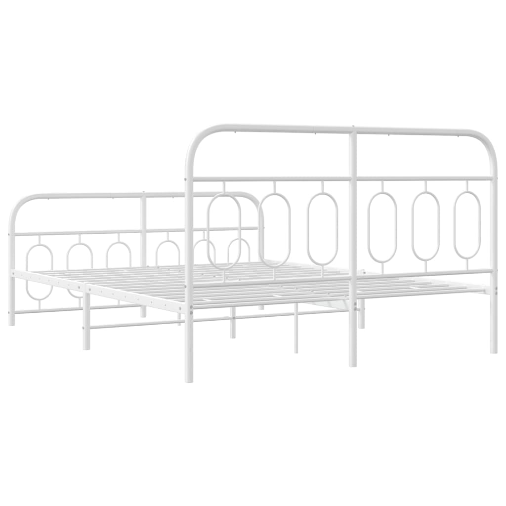 vidaXL Metal Bed Frame with Headboard and Footboard White 59.1"x78.7"-4