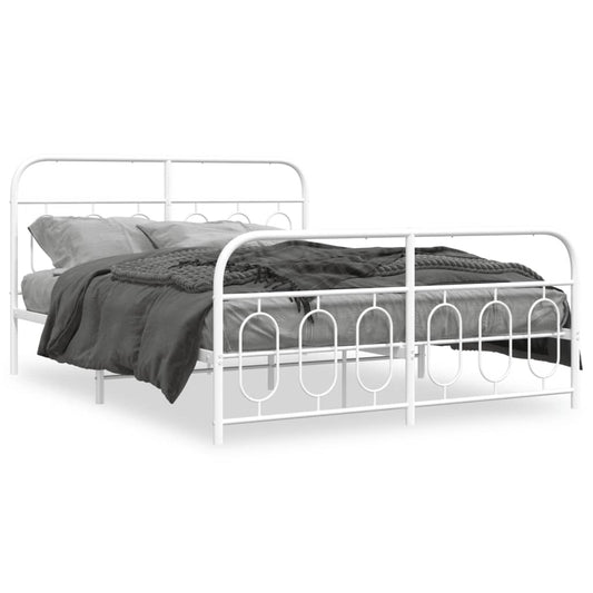 vidaXL Metal Bed Frame with Headboard and Footboard White 59.1"x78.7"-0