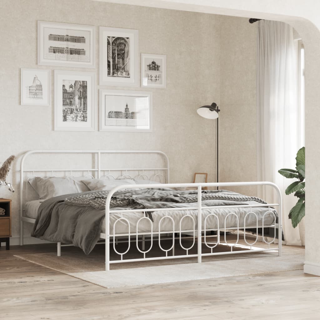 vidaXL Metal Bed Frame with Headboard and Footboard White 76"x79.9" King-2