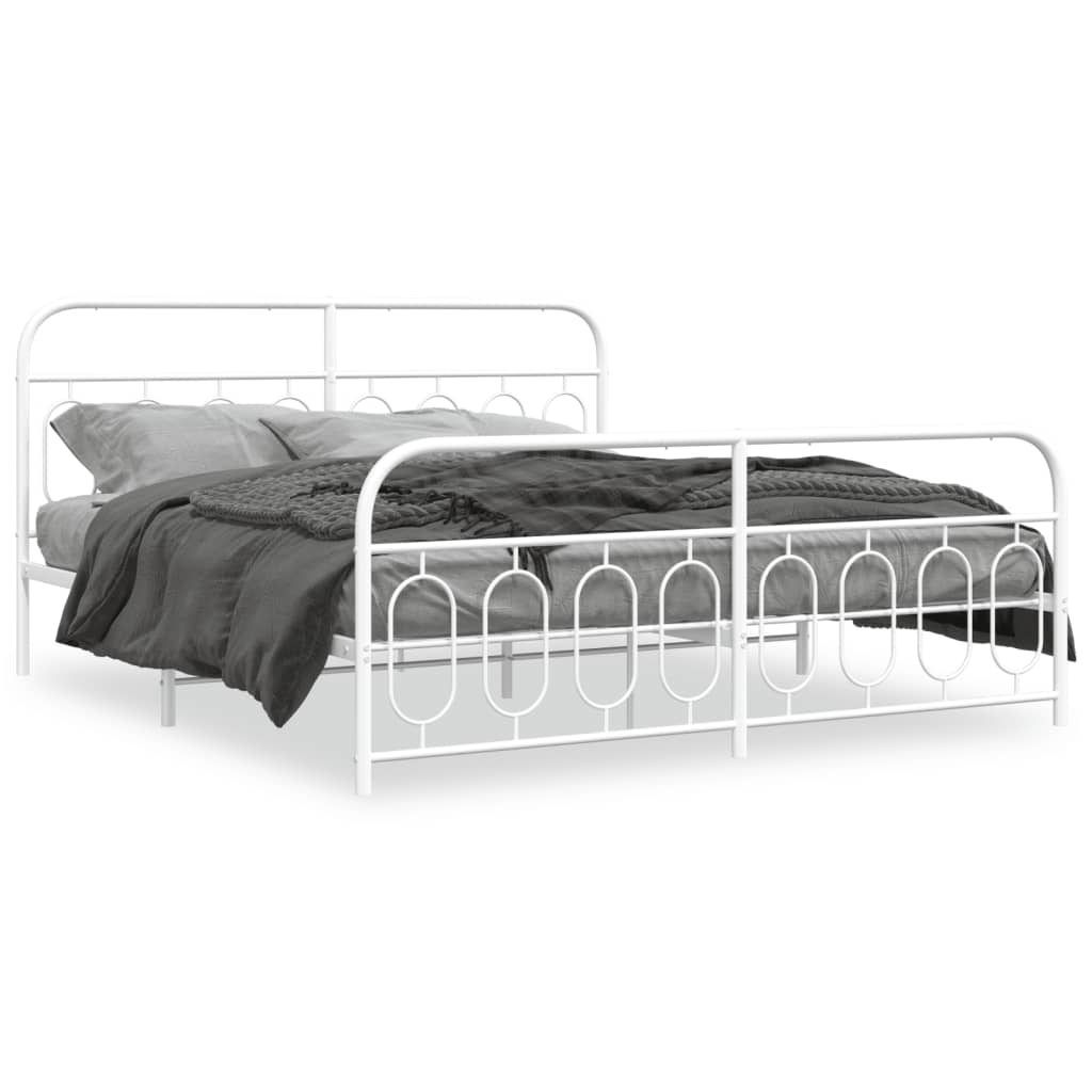 vidaXL Metal Bed Frame with Headboard and Footboard White 76"x79.9" King-0