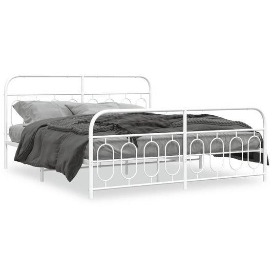 vidaXL Metal Bed Frame with Headboard and Footboard White 76"x79.9" King-0