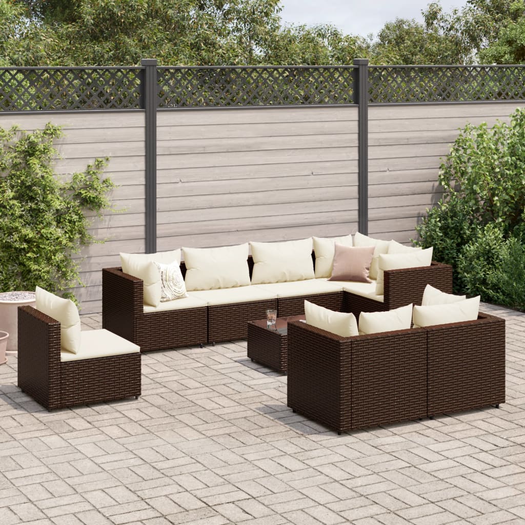 vidaXL 9 Piece Patio Lounge Set with Cushions Black Poly Rattan-9
