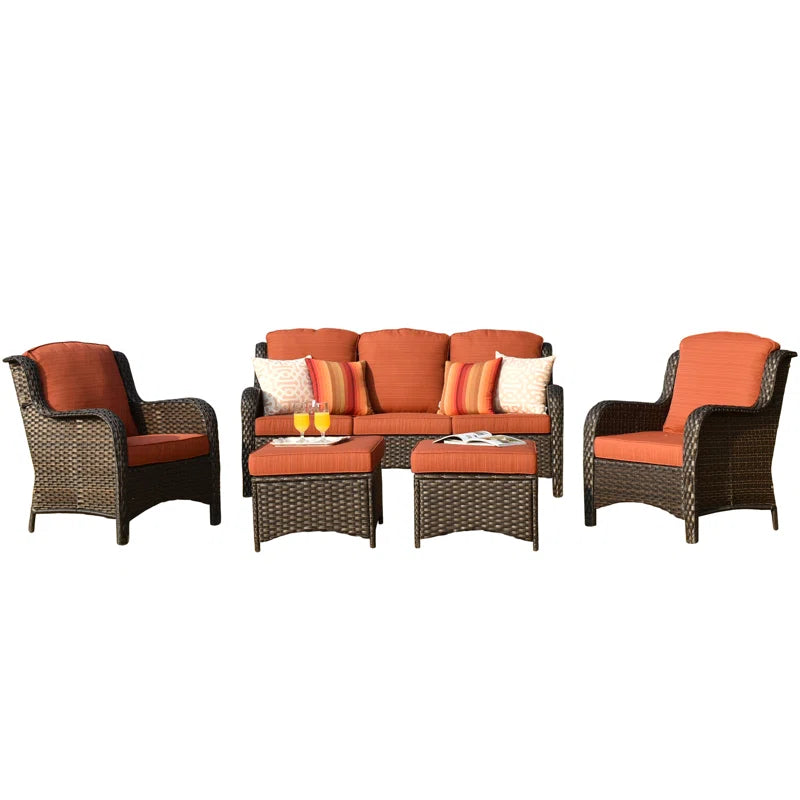 Patio Rattan Seating Group With Cushions Five Piece-4