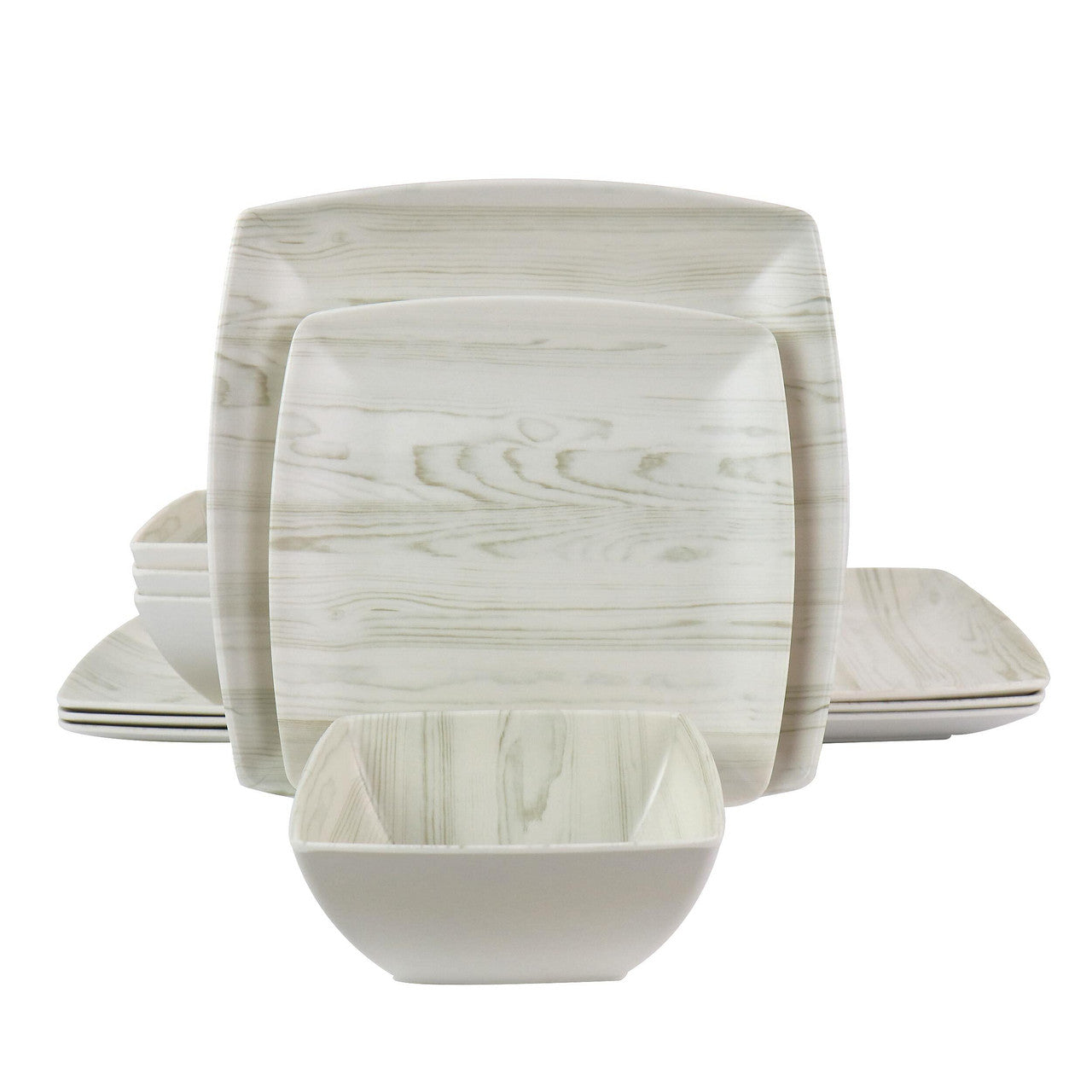 Gibson Home Woodgrain 12 Piece Melamine Dinnerware Set-0