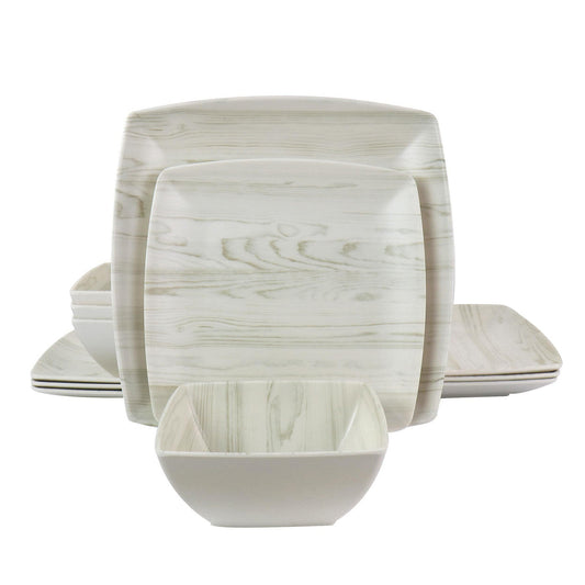Gibson Home Woodgrain 12 Piece Melamine Dinnerware Set-0