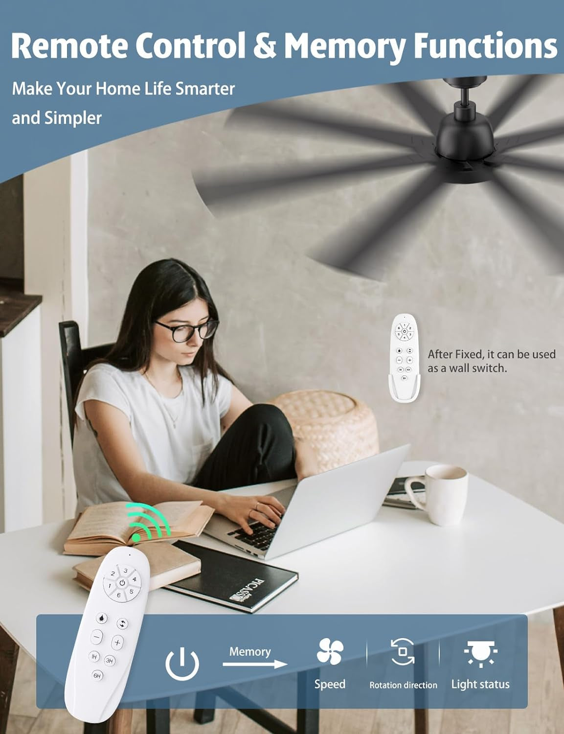 62 Inch Large Ceiling Fans with Lights and Remote - Wood/Matte Black Ceiling Fan, Quiet DC Motor, 3 CCT, Modern Dimmable LED Lighting & Large Ceiling Fans for Living Room Patio, Indoor/Outdoor-4