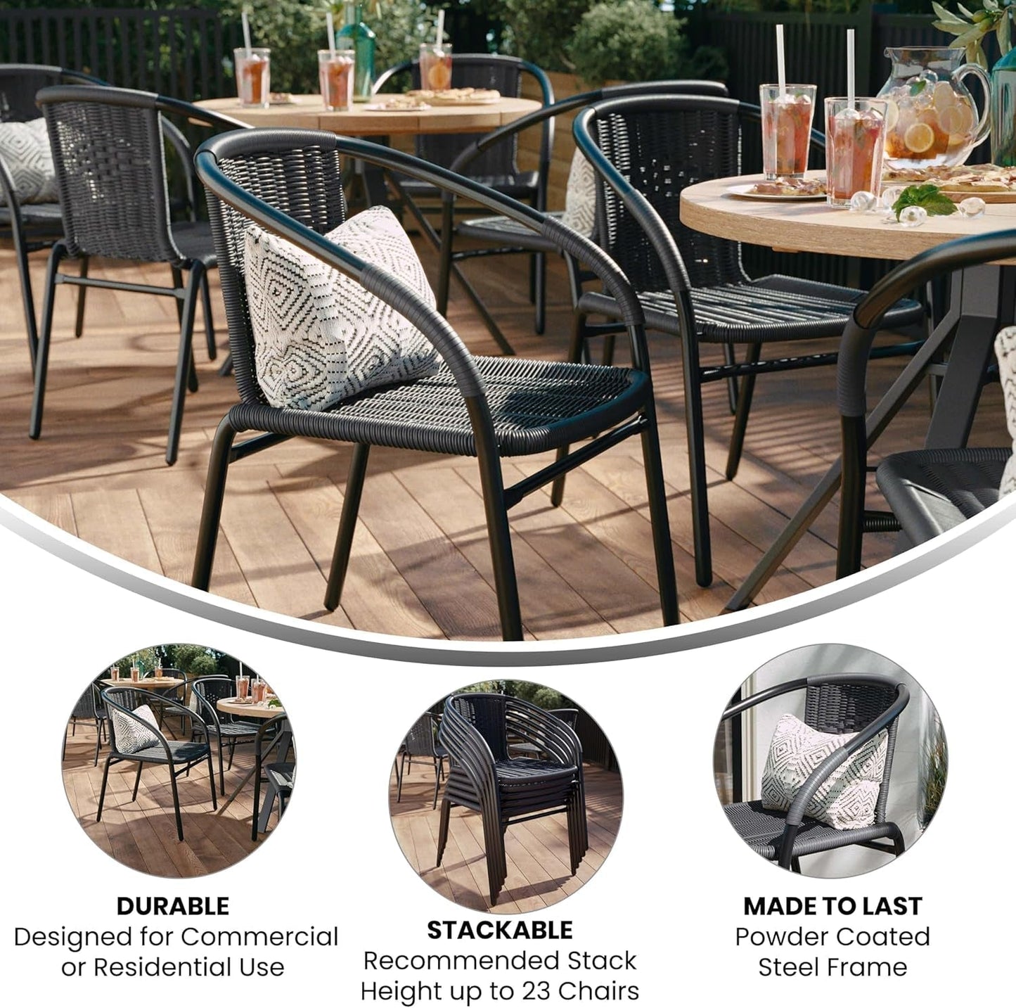 Modern Stackable Rattan Dining Chairs Set for Outdoor-4
