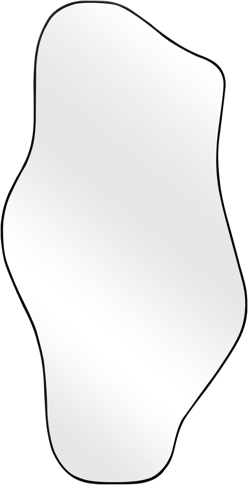 Modern Decorative Irregular Mirror with Asymmetrical Body Shape and Black Frame - Ideal for Living Room, Bathroom, Bedroom, Entryway, or Fireplace - Large Size 47.2X21-1