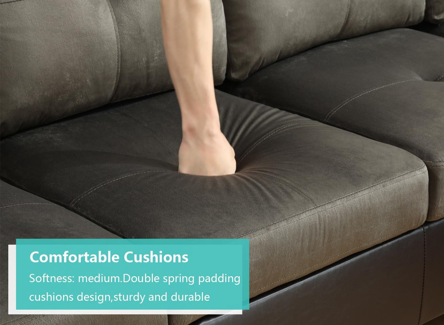 Taupe Sectional Couch for Living Room Set, 105 Inch Sectional Sofa L Shaped Couch with Storage Ottoman/Microfiber Fabric/Facing Right Chaise-4