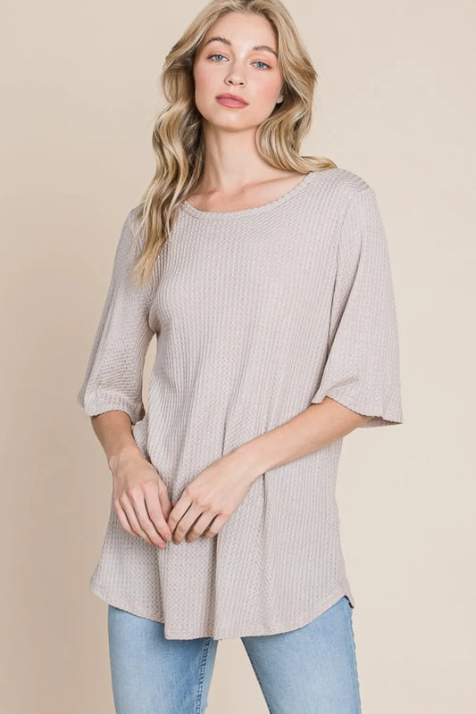 BomBom Apparel Round Neck Waffle Knit T-Shirt USA ?? SM/MED/XL