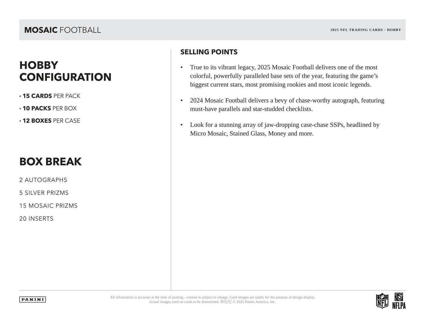 2025 Panini Mosaic Football Hobby Box | Columbia Sports Cards