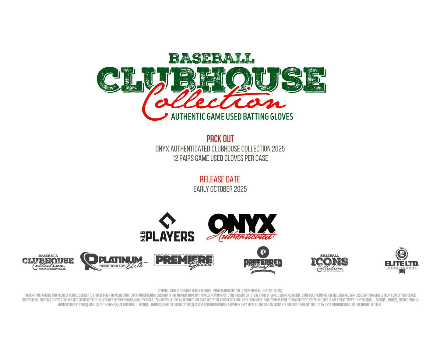 2025 Onyx Clubhouse Collection Baseball Game Used Batting Glove Hobby Box | Columbia Sports Cards