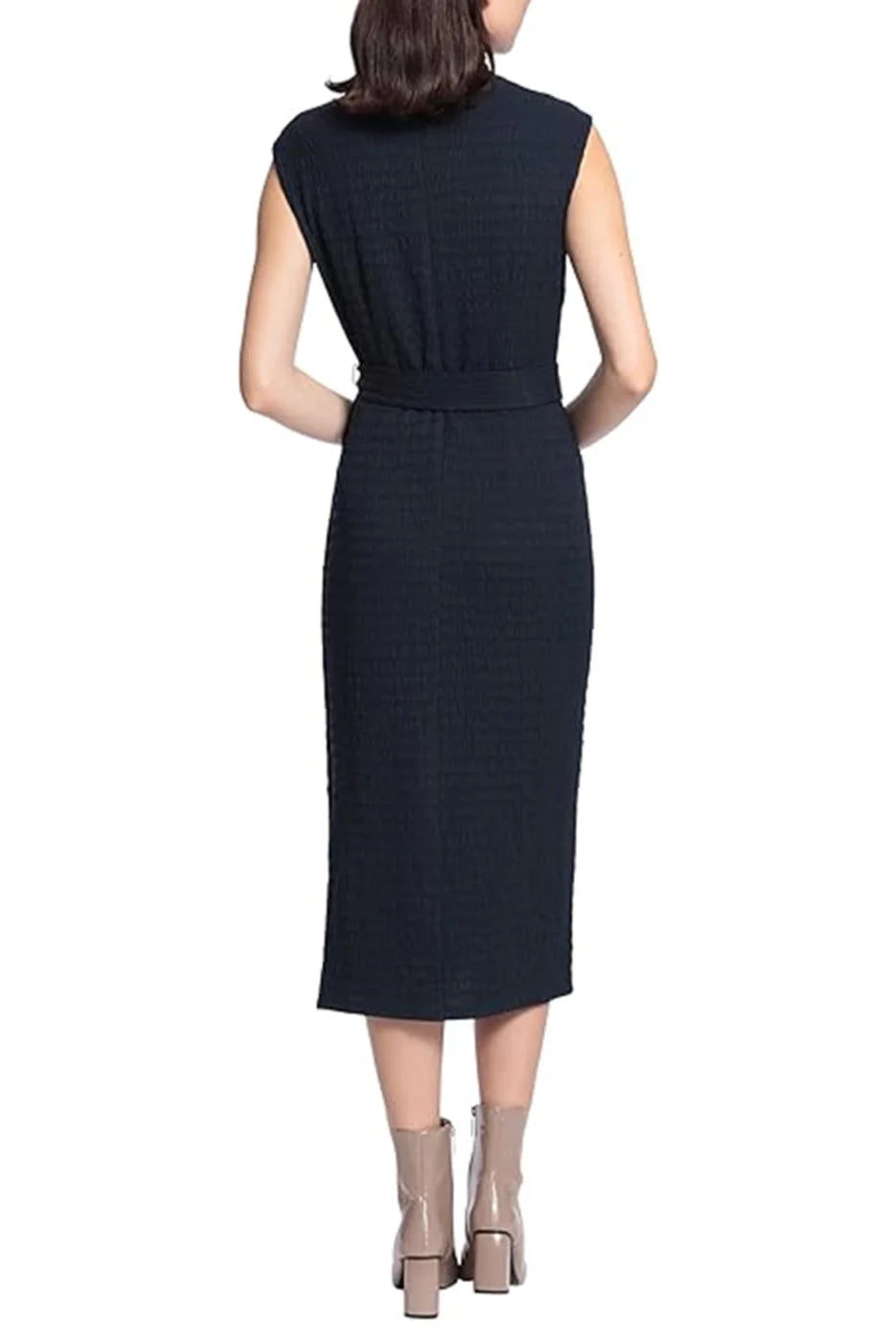 Maggy London Navy Cap Sleeve Midi, w/Buttoned Side Slit