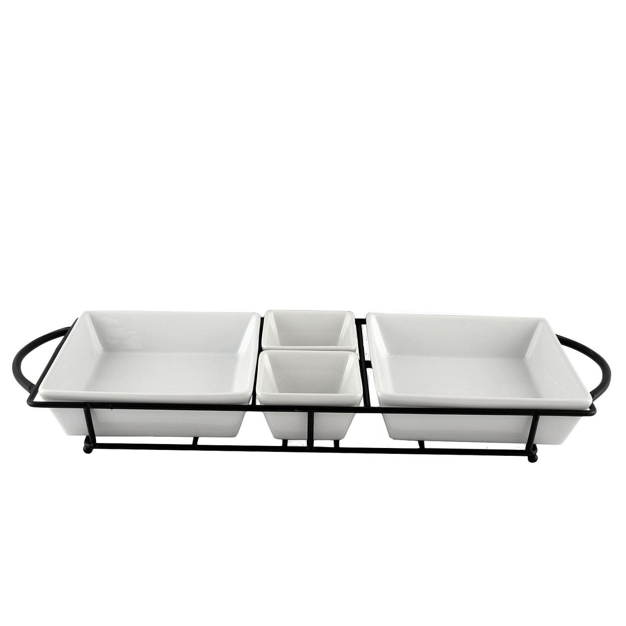 Gibson Gracious Dining 5 Piece Serving Set With Metal Rack in White Porcelain-0