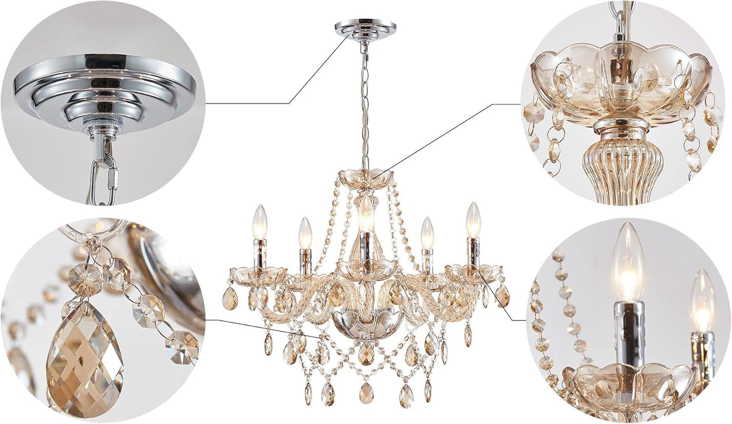 Champagne Crystal Chandelier 5 Light Modern Bedroom-4