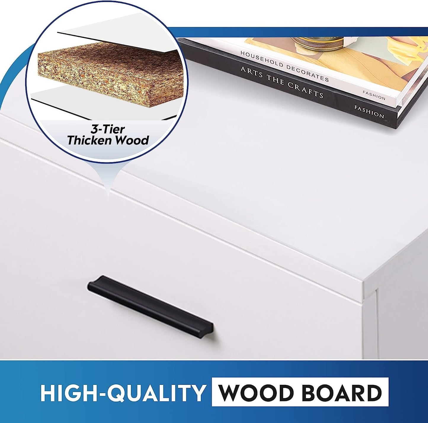 Mobile White Wood File Cabinet with Storage Drawers-4