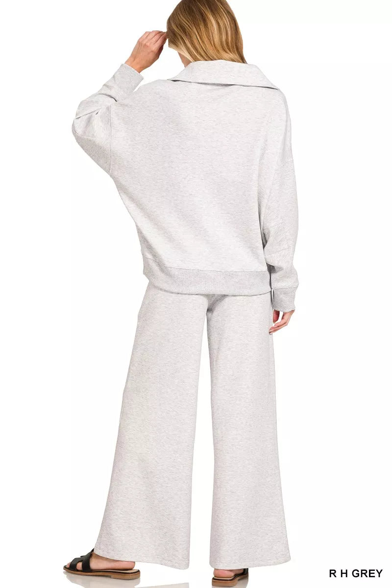 Zenana Scuba Collared Pullover and Pants Set