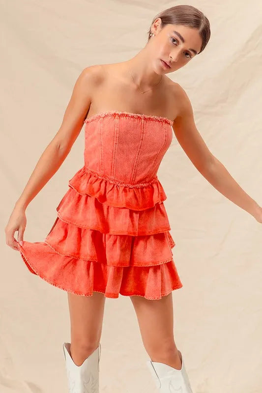 SO ME Strapless Ruffle Layered Game Day Cheer Up Dress