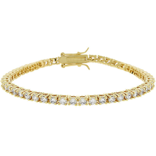 Goldtone Finish Victorian Cubic Zirconia Tennis 8 Inch Bracelet-2